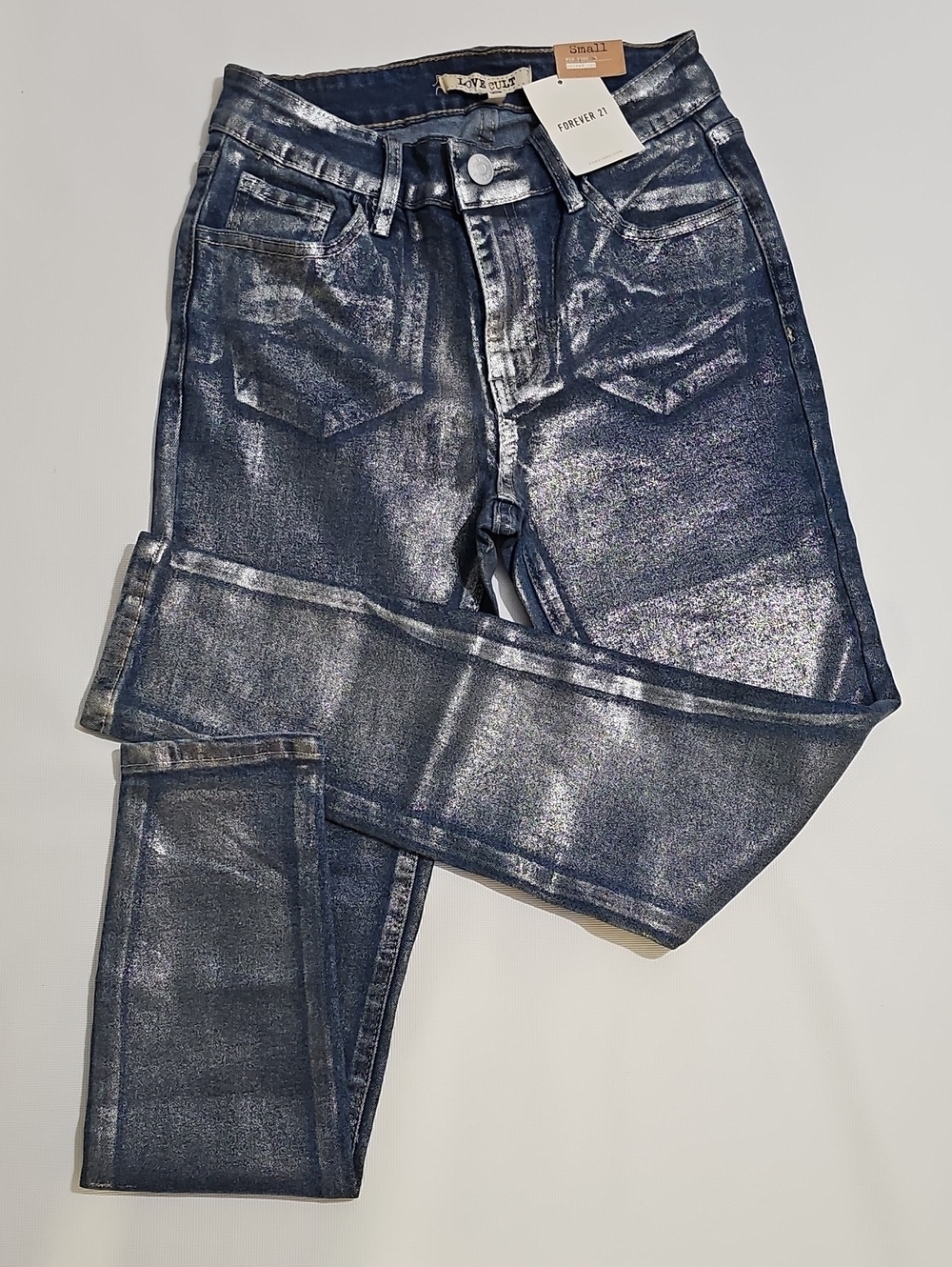 Forever 21 Shimmery Metallic Blue Skinny Jeans Size S